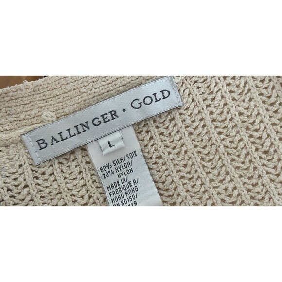 Ballinger Gold Silk Blend Beige Knit Cardigan Sweater Long Sleeve - Picture 5 of 7